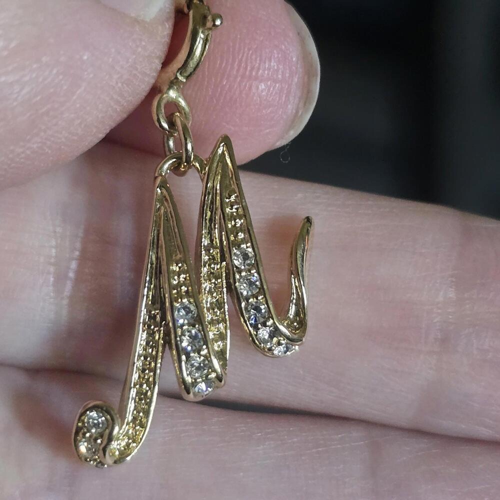 Noland Miller M Initial Pave Crystals Pendant Silver Tone 1 1/2" x 1 1/2